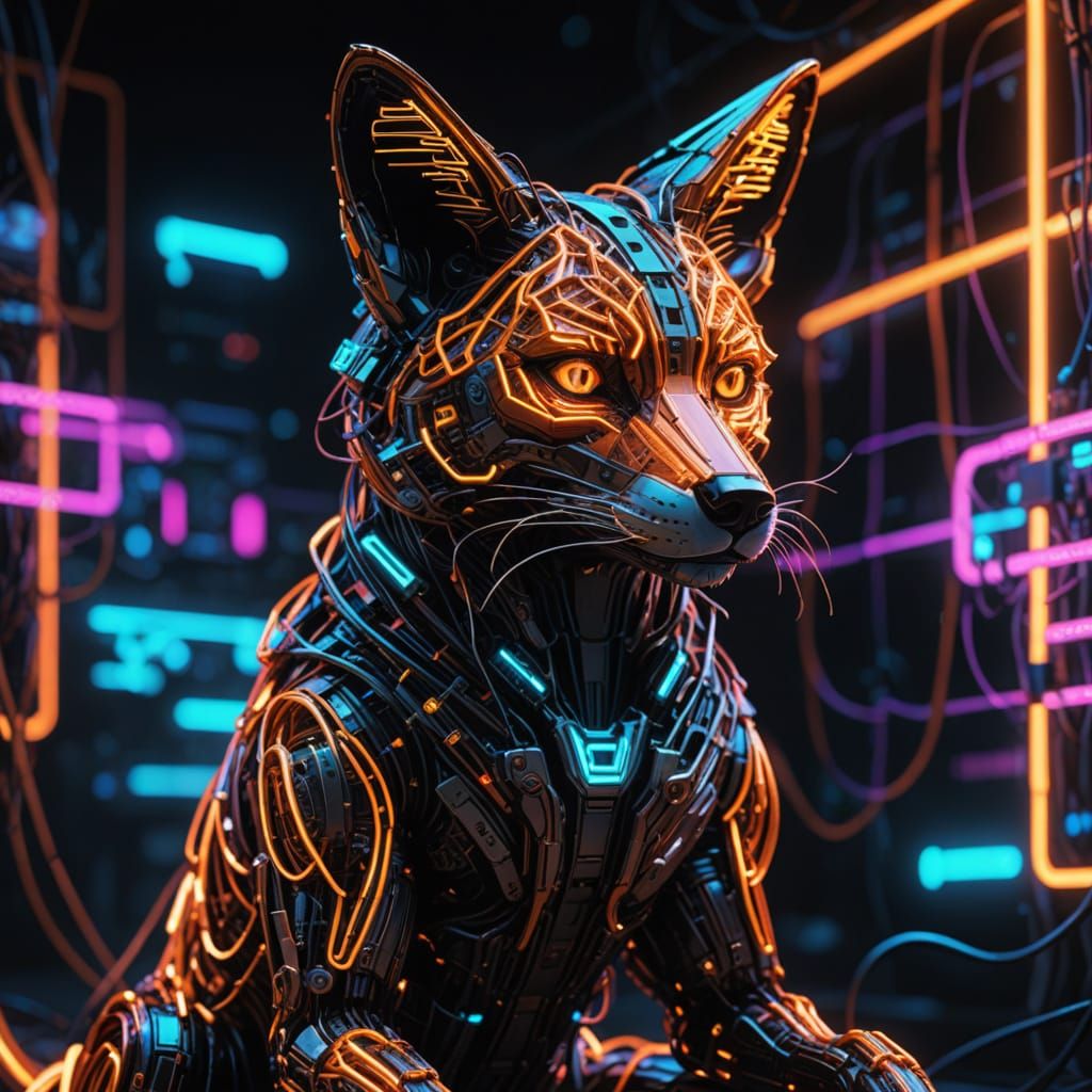 Cyberpunk Wire Fox Concept Art in 8k