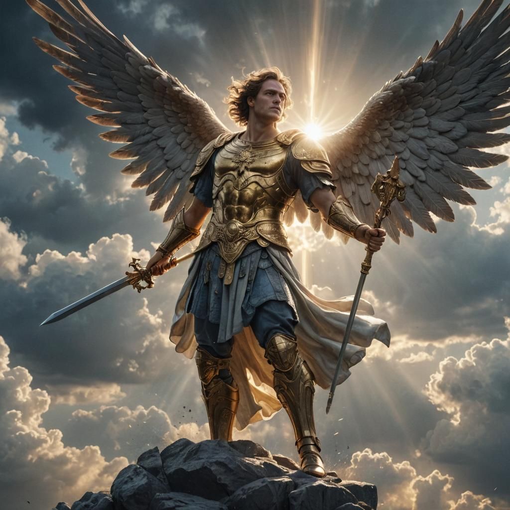 Archangel Gabriel Battles in a Sunlit Sky