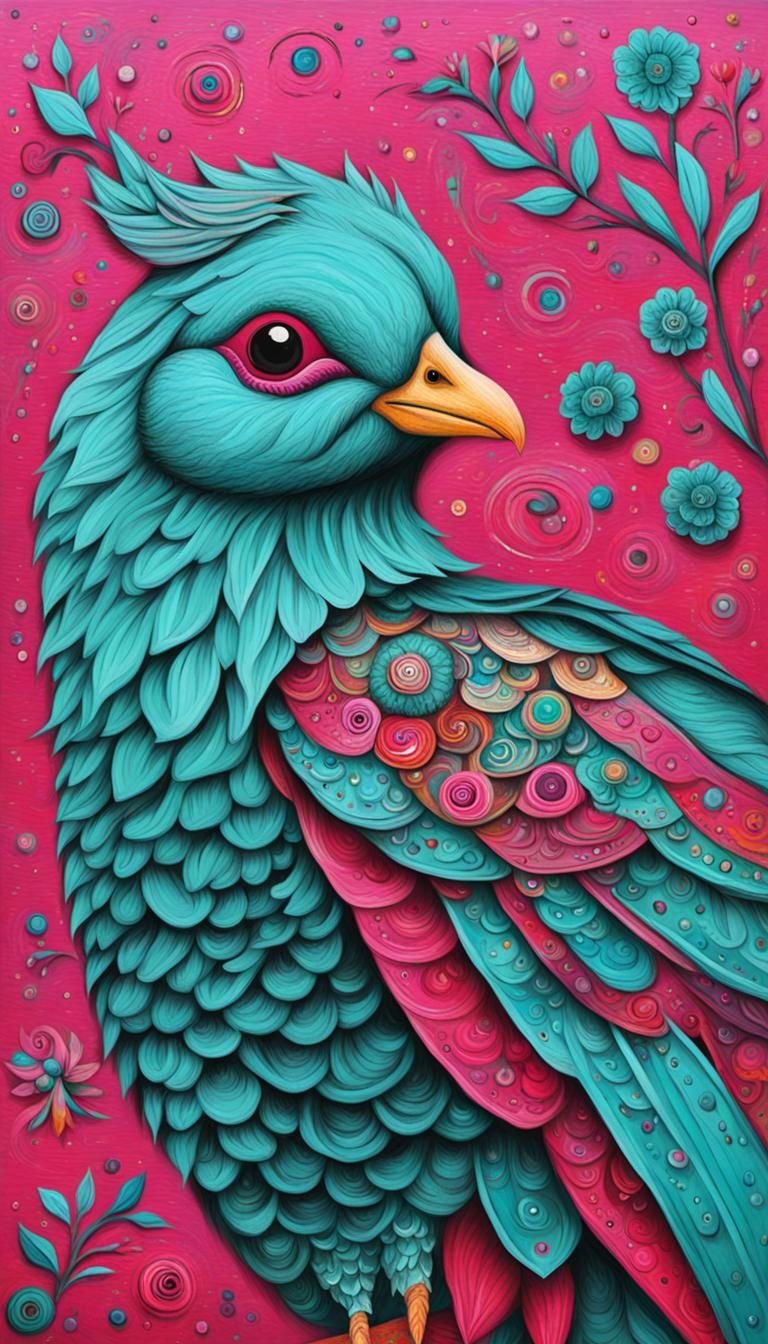 Naive Art Gigglefur in Teal and Fuchsia