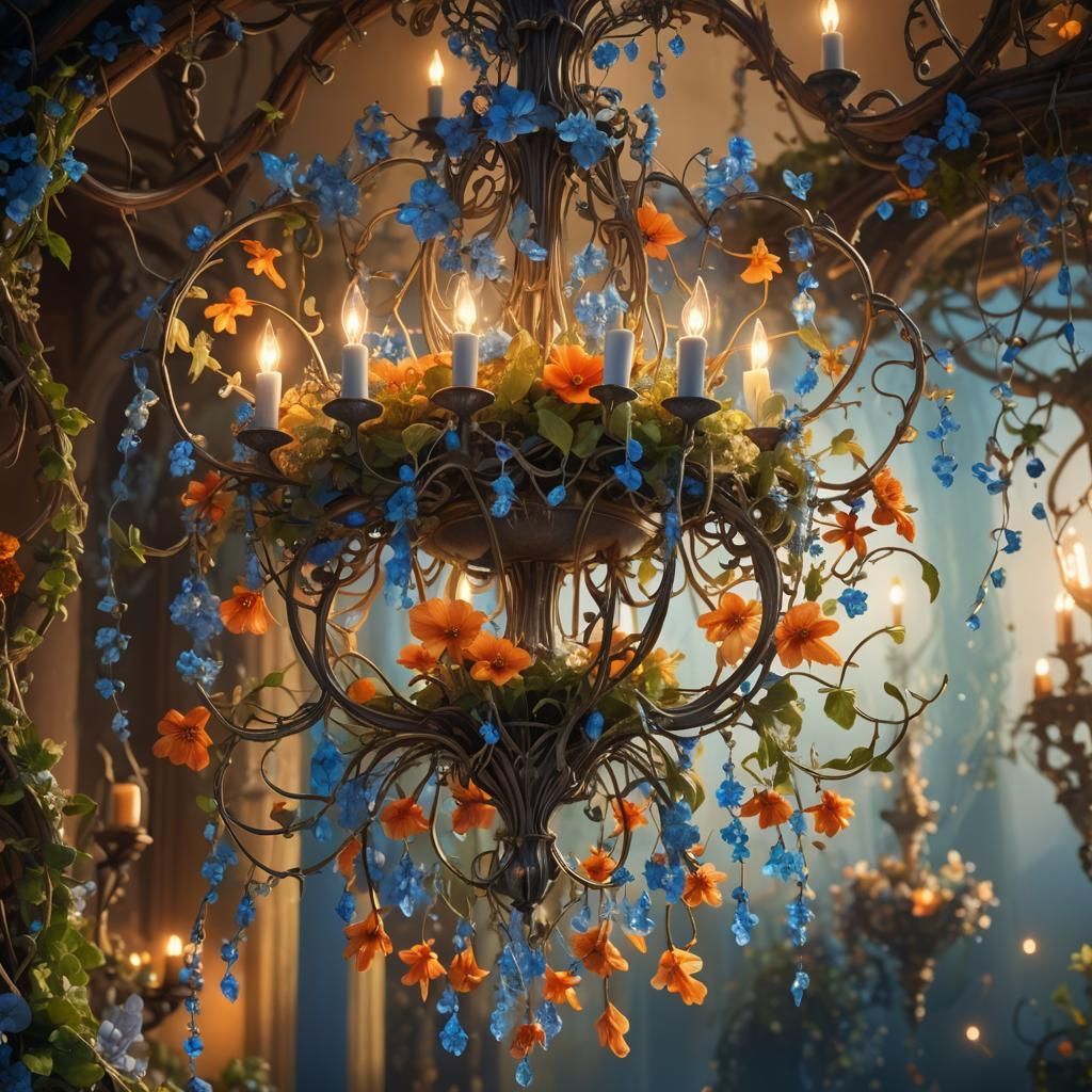 Botanical Chandelier in Dreamlike Fantasy Style