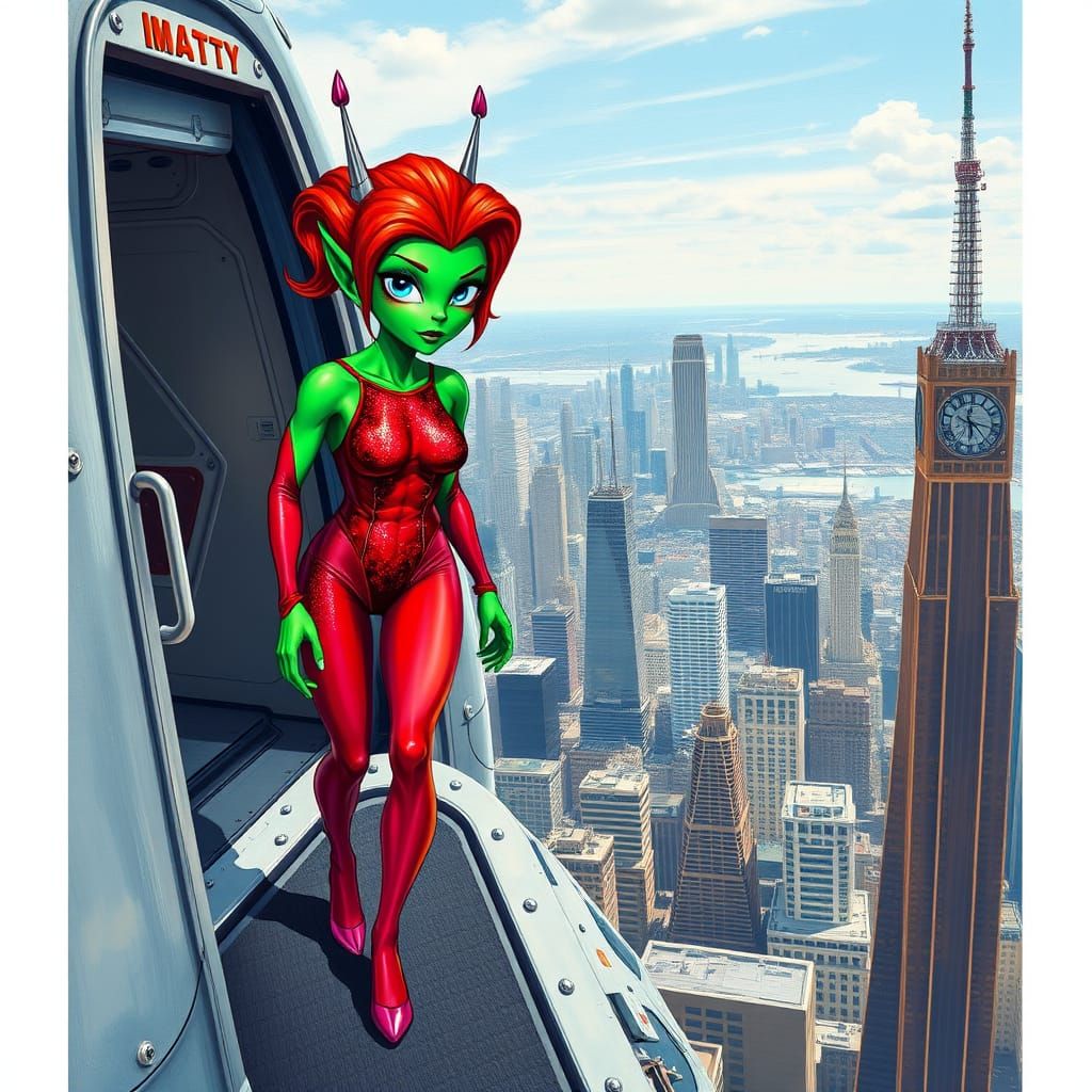 Luminous Alien Superhero Emerges from Futuristic Spacecraft