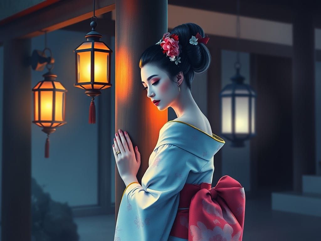 A Serene Watercolor Geisha in Ethereal Dreamscapes