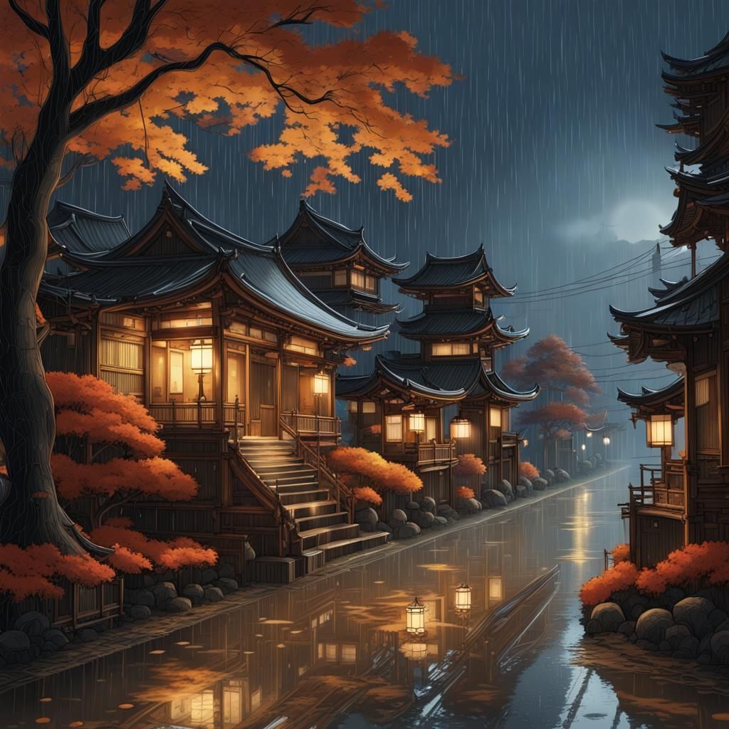 Fantasy Autumn Night in Ancient Japan