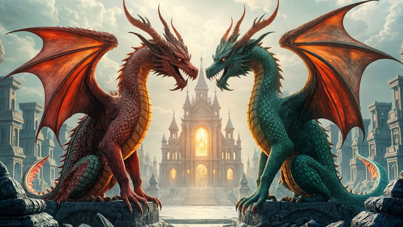 Dragons Guarding a Portal to a Jewel City