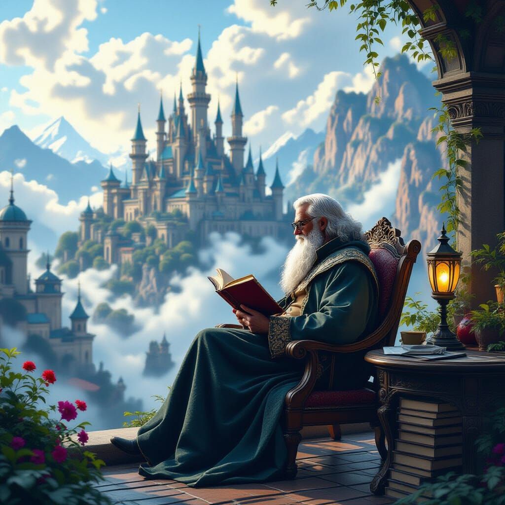 Fantastical Matte Painting of Reader with Book