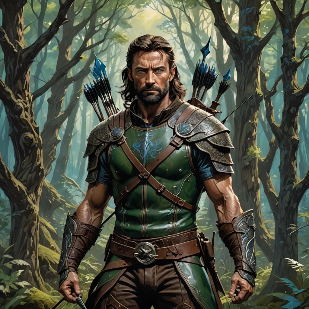 Warrior Archer in Mystical Forest, Dark Fantasy Art