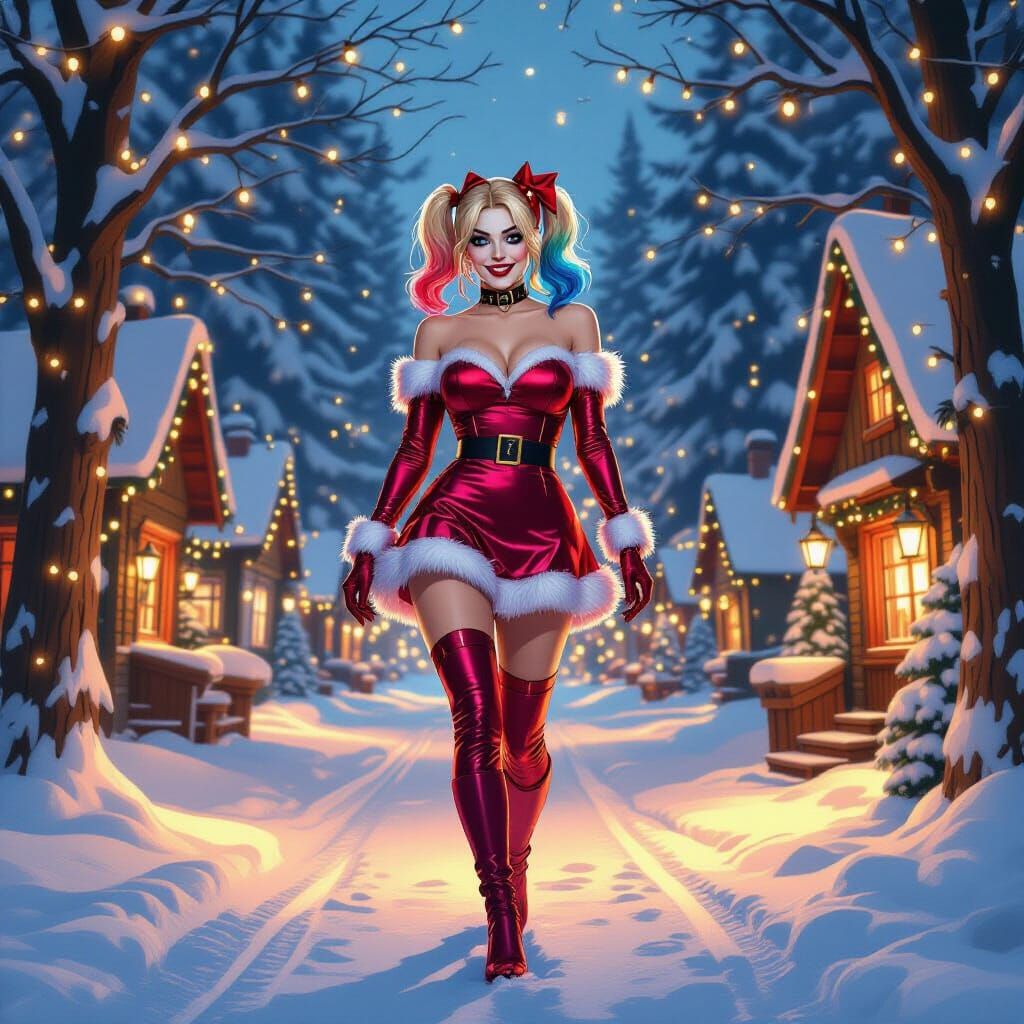 Harley Quinn in Santa's Village: Matte Painting
