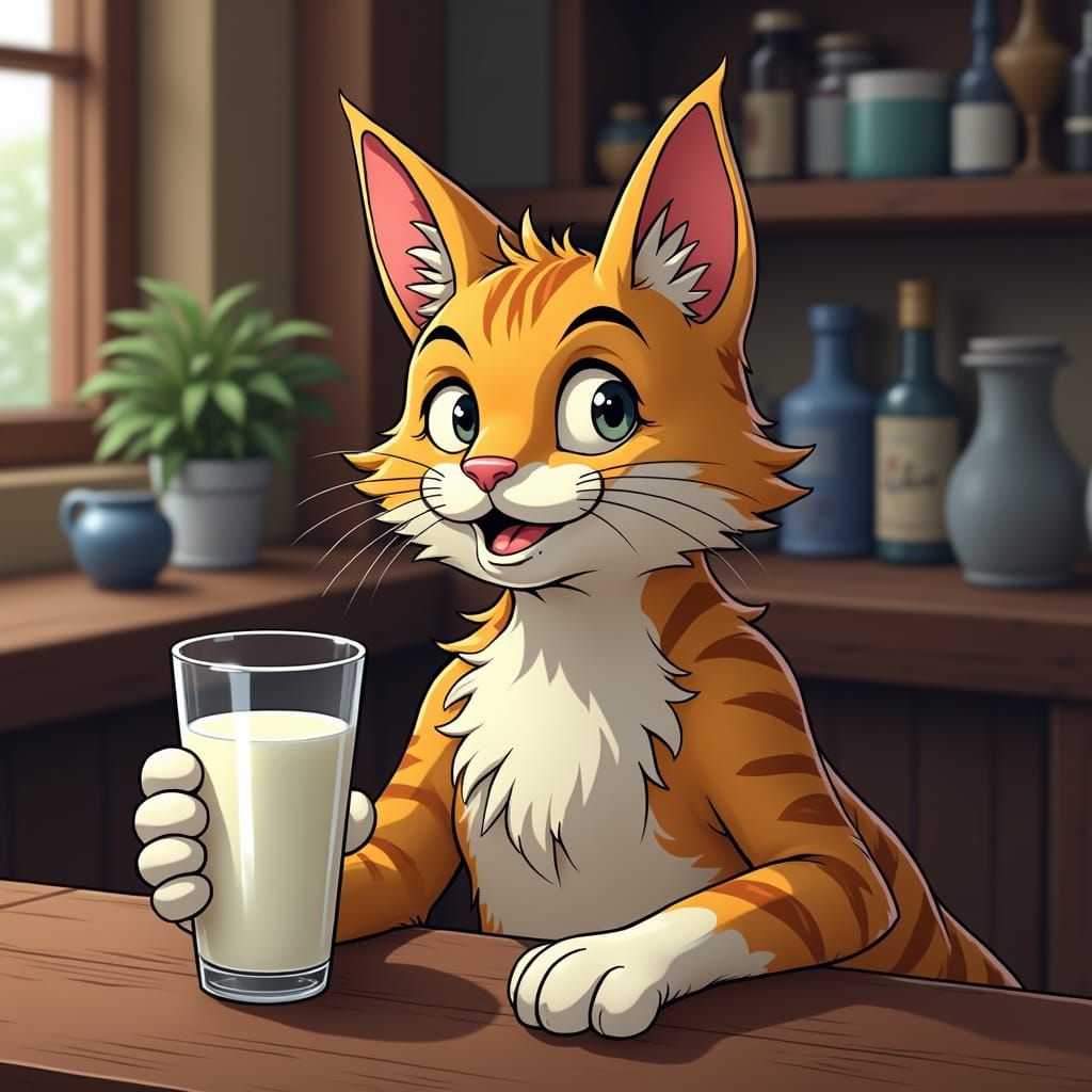 Cat at Bar in Todd McFarlane Cartoon Style