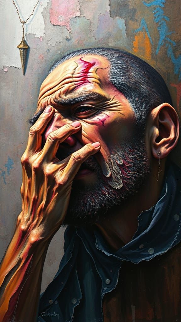 Inflicting Pain to Oneself Moebius detailed painting express...