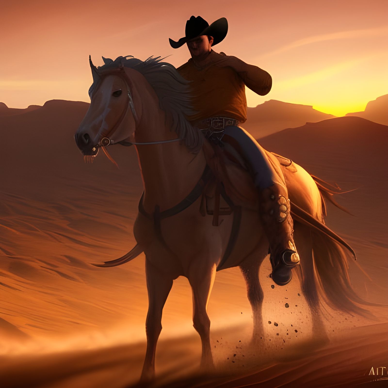 Cowboy Rides into the Sunset: Detailed Matte Painting
