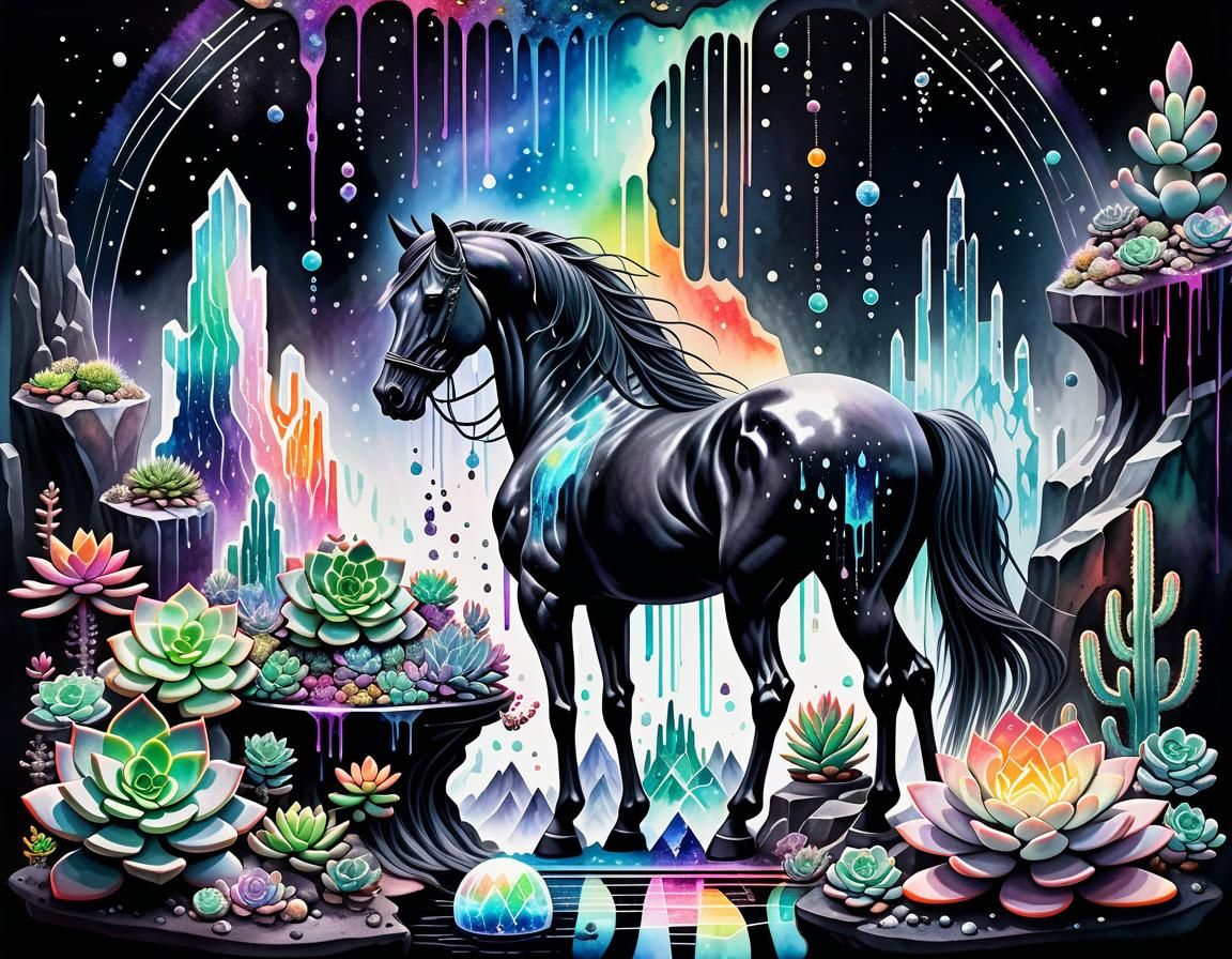 Pastel Goth Goddess Altar with Black Horse