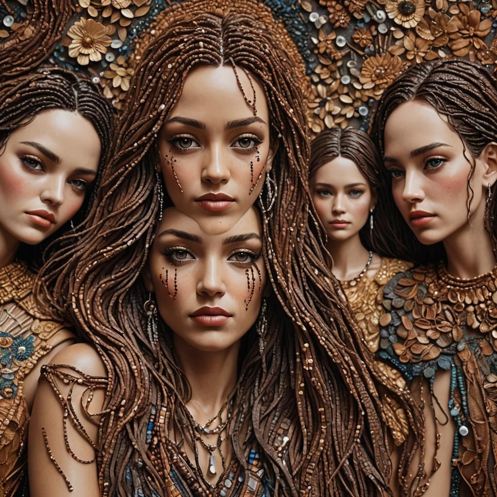 Hyperrealistic Seed Bead Portrait of Gorgeous Women