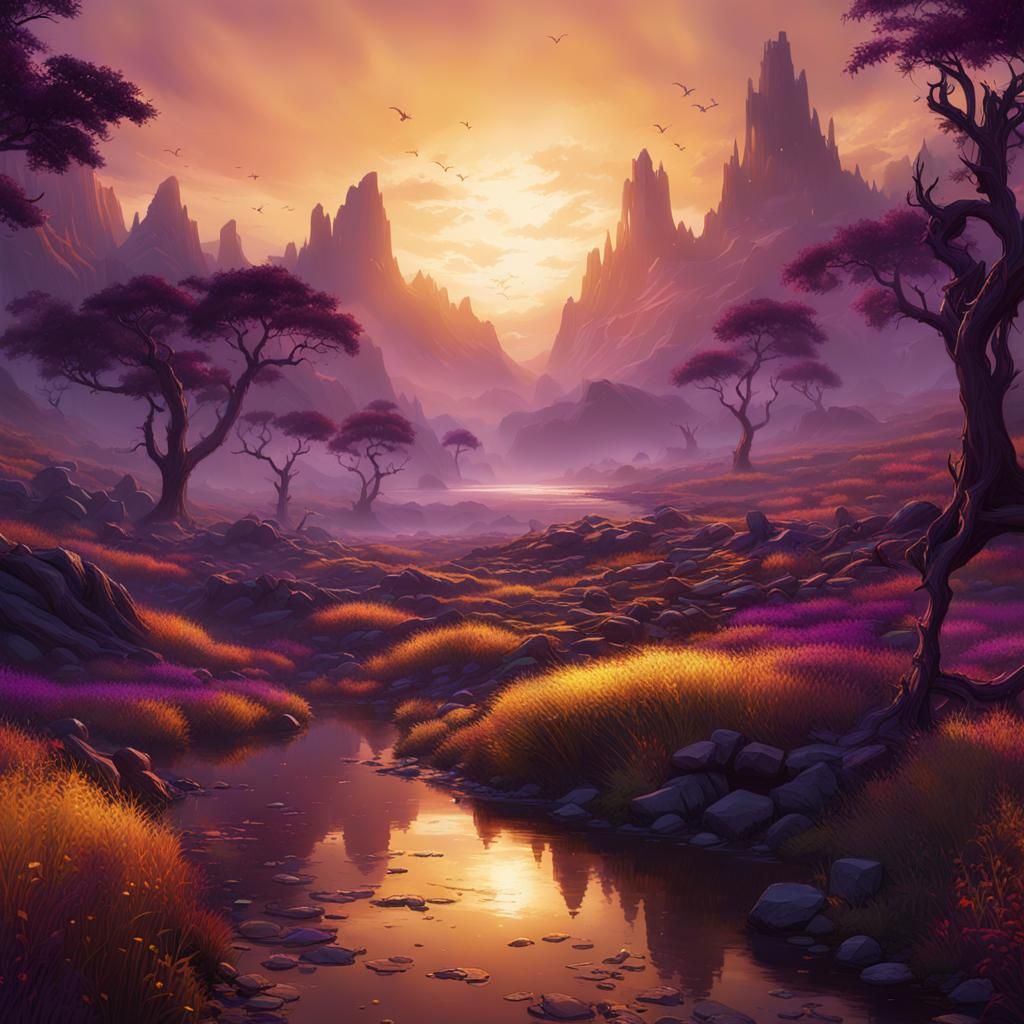 Sunrise Over Untouched Land: Dark Fantasy Art