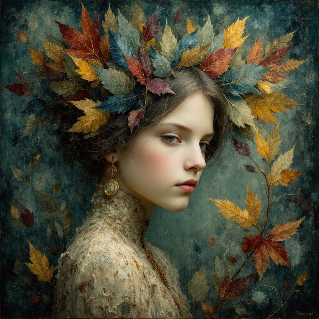 Enchanting Woman with Leaf Crown in Fantasy Style