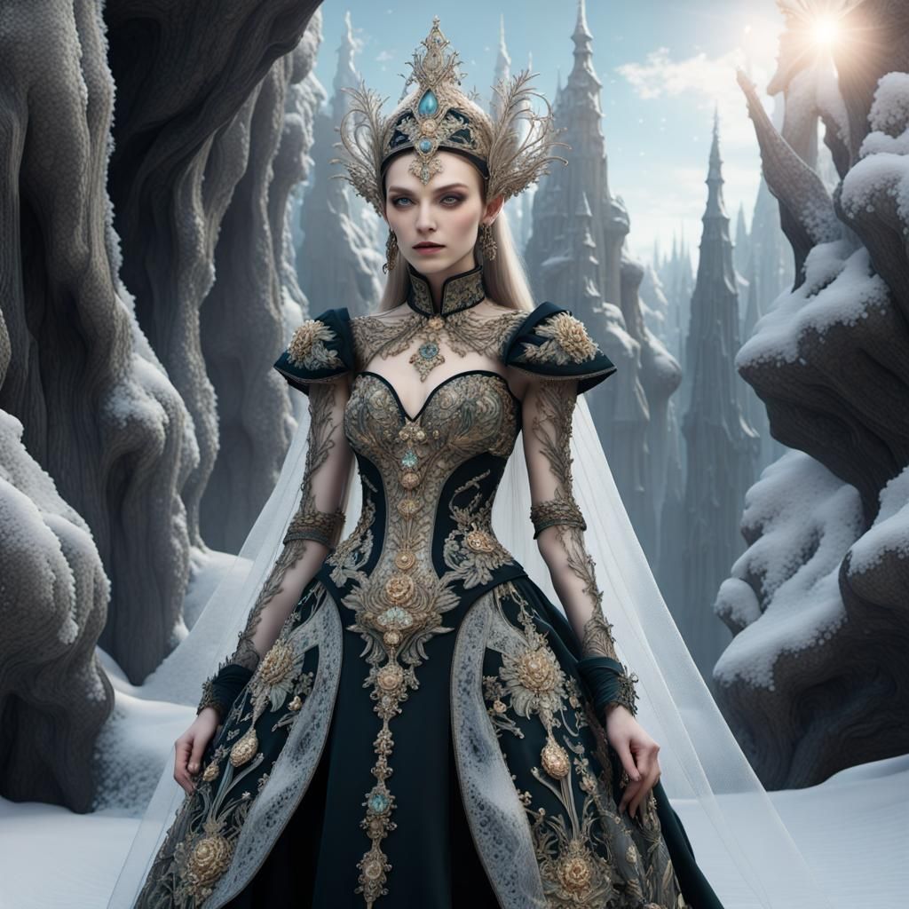 Elaborate, ornate elven outfits adorned with magical motifs, reflecting the spirit of the North Pole.