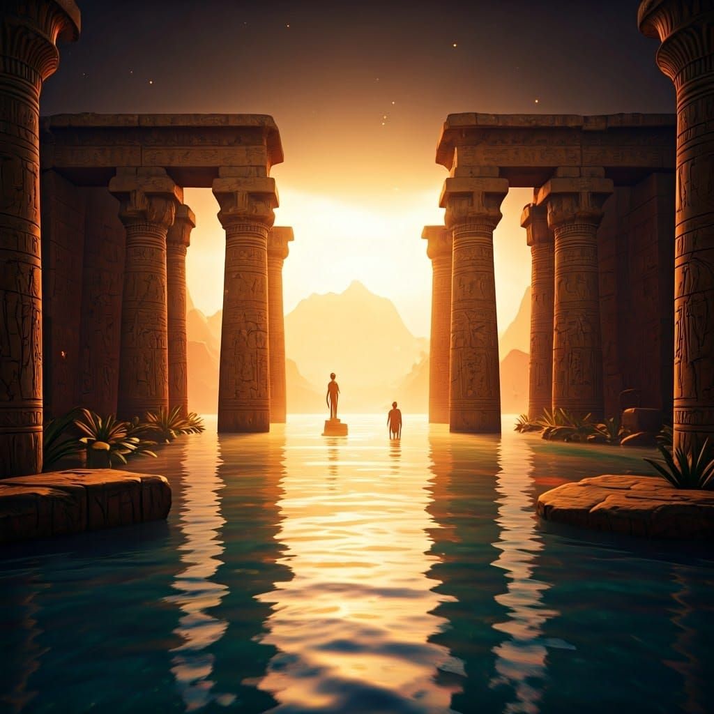 Egyptian Temple Oasis in Dreamlike, Ethereal Light