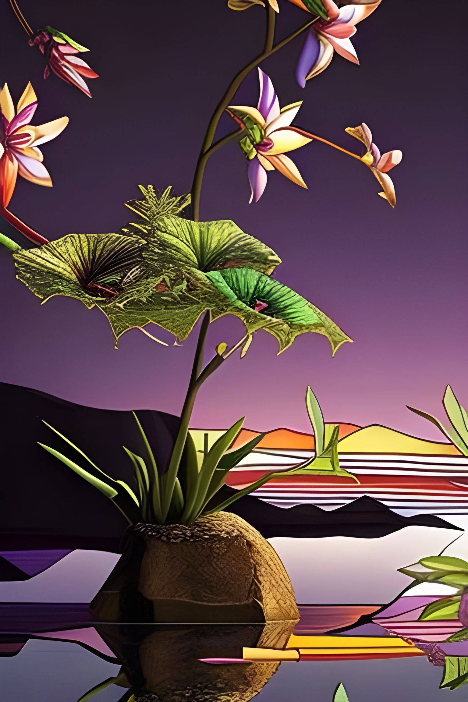 Poinsettias on Blue Water: Stained-Glass Mosaic