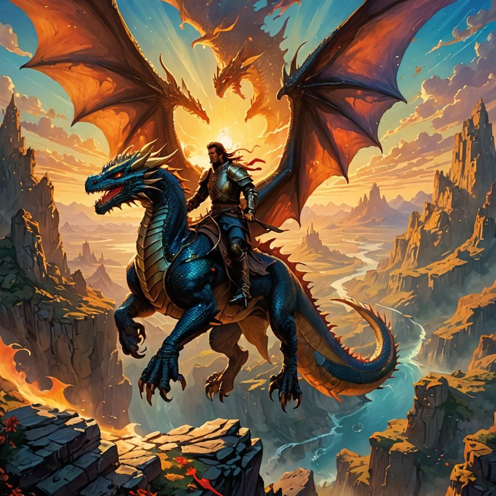 Dragon Rider Soaring into the Sky in Fantasy Art