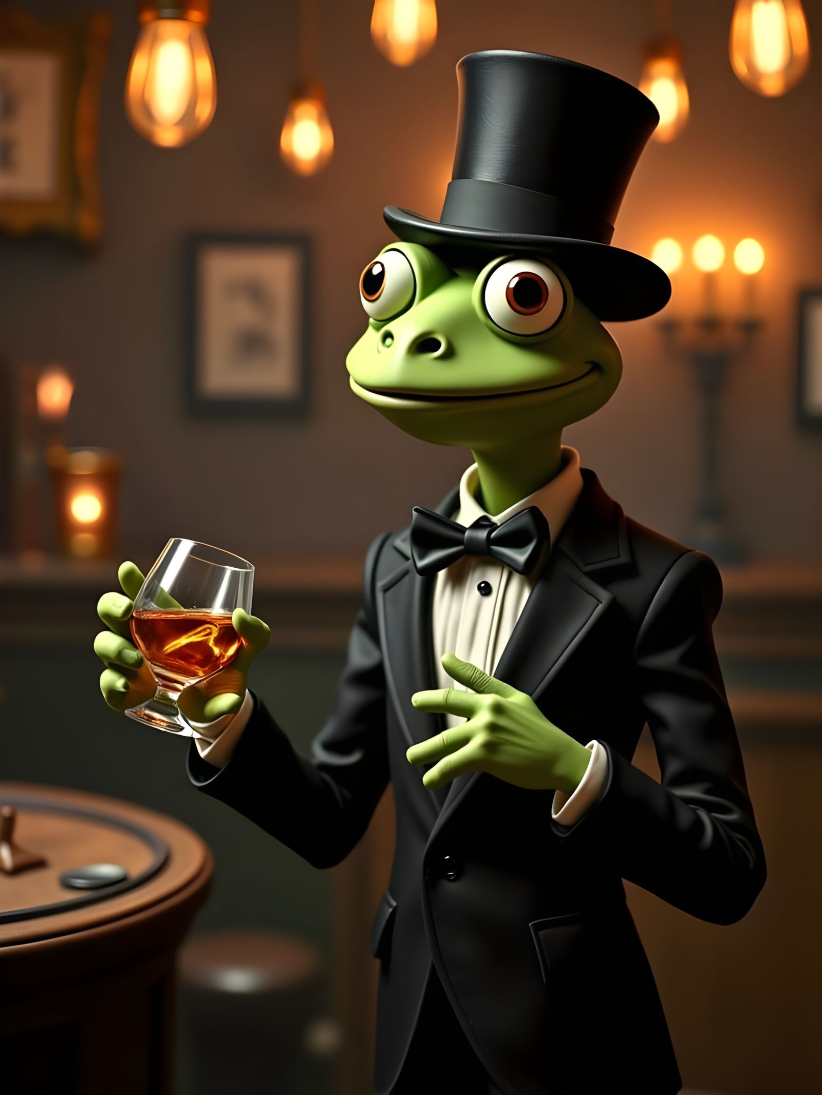 Anthropomorphic Frog Dances in Speakeasy, Claymation Style