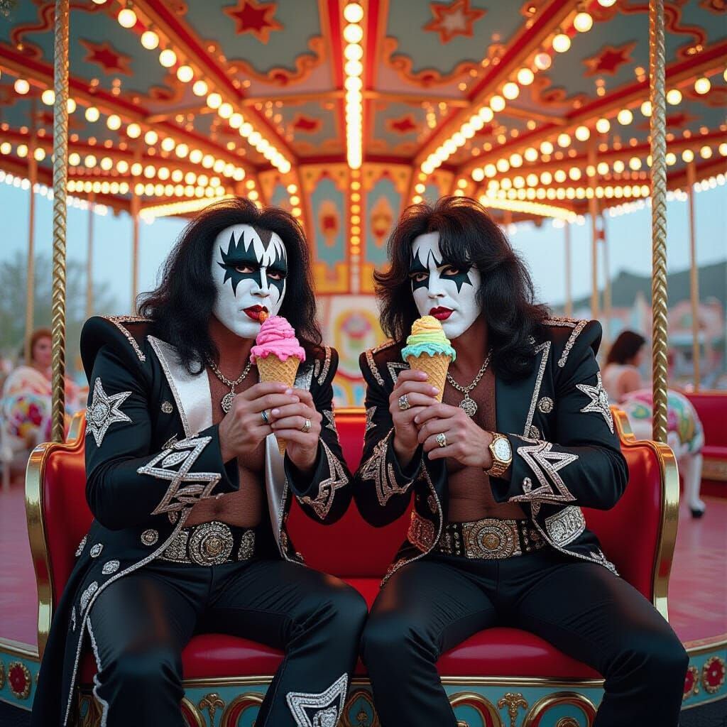 Kiss's Gene Simmons & Ace Frehley Enjoying Ice Cream