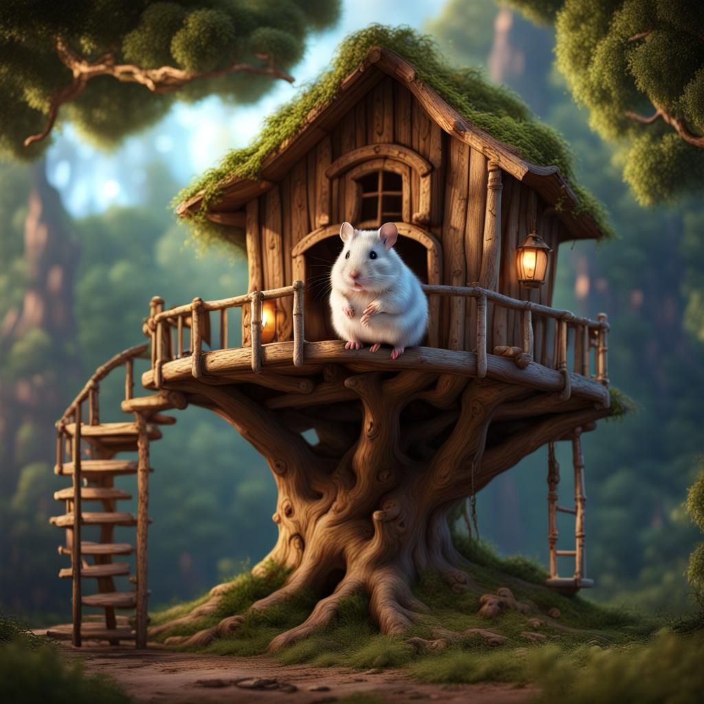 Hamster in Treehouse: Detailed Fantasy Concept Art