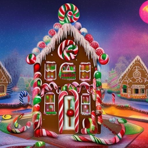 Magical Gingerbread House with Candy Cane Walkway