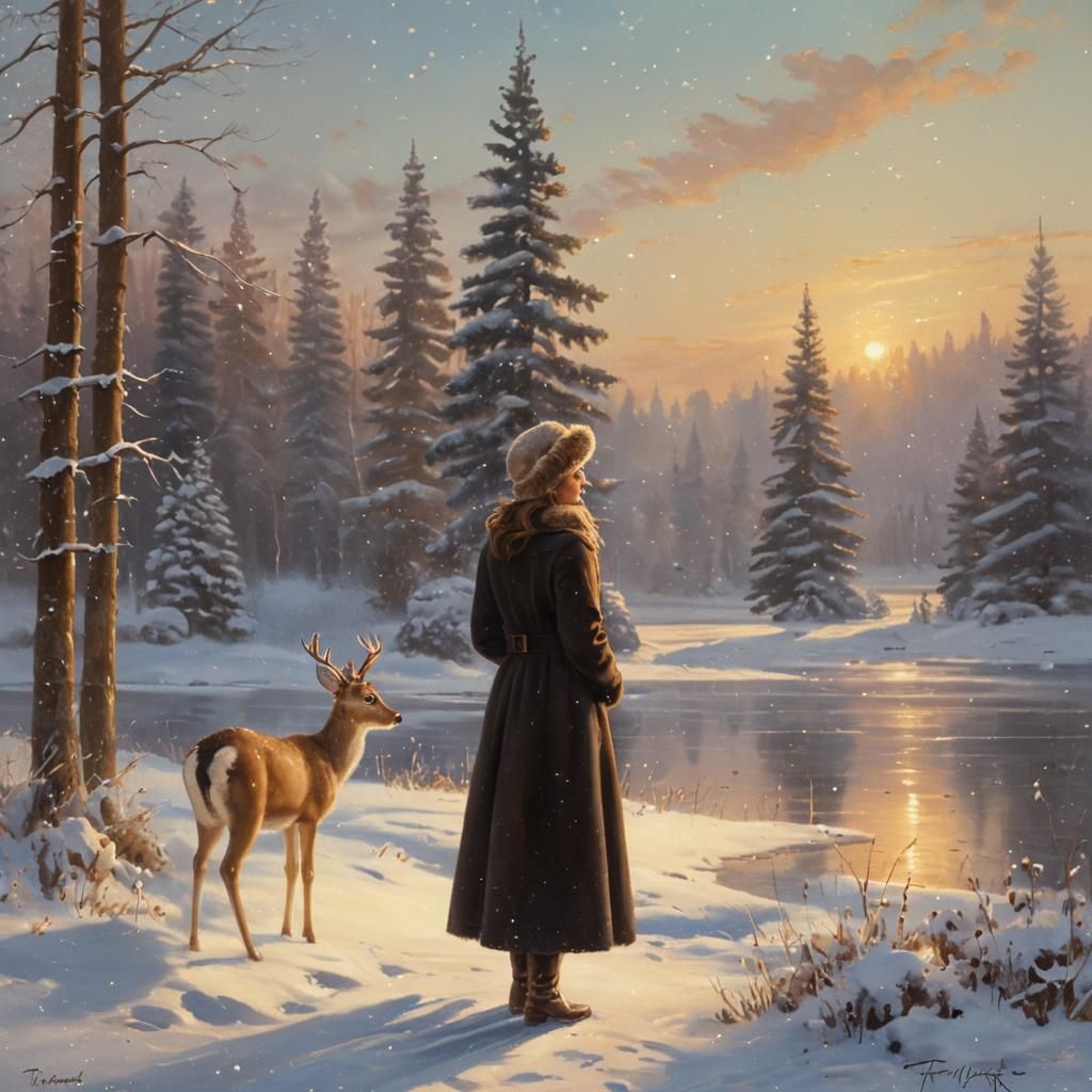 Serene Winter Landscape in Oil Painting Style