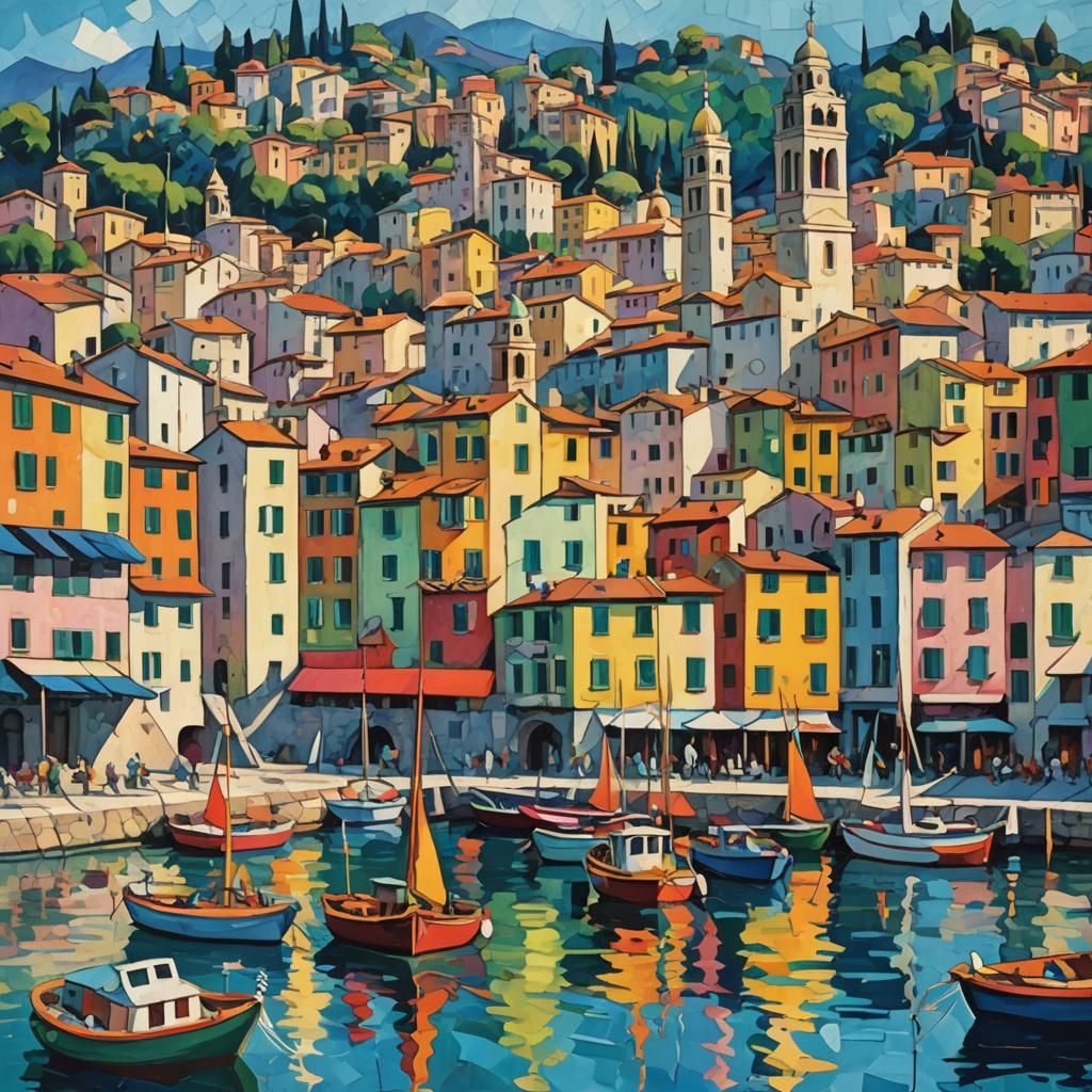 Abstract Boats in Rapallo Harbor, Kandinsky Style