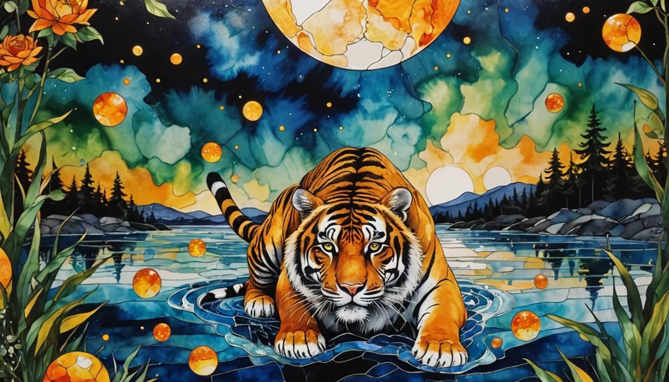 Surreal Tiger in Post-Impressionist Impasto Style
