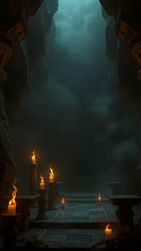 Mystical Underworld Realm Lit by Flickering Torches