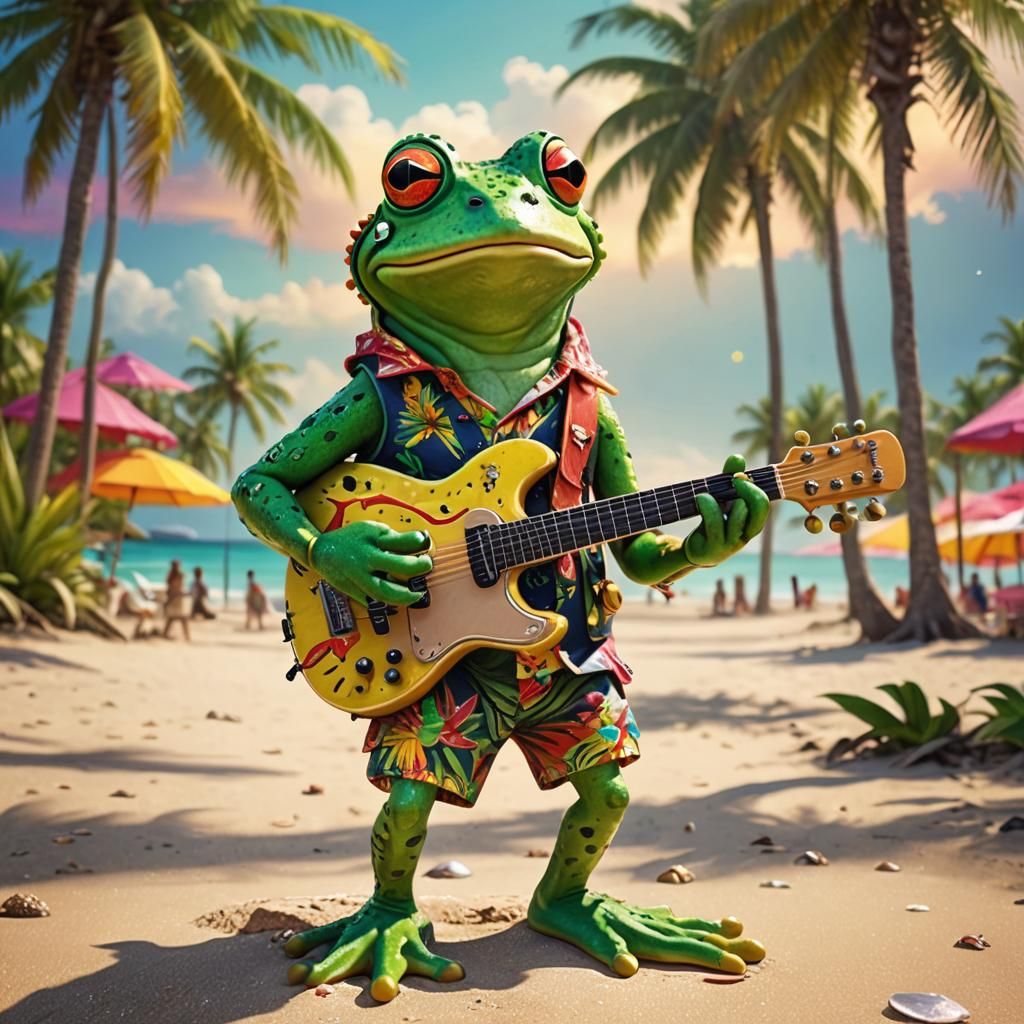 Slippy the Frog Plays Reggae on the Beach