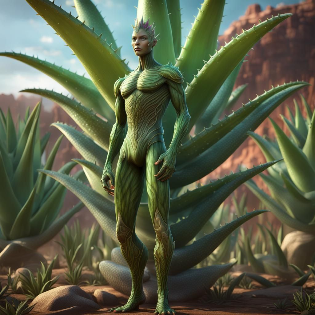 Aloe Vera Human Hybrid in Detailed Digital Painting