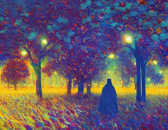 Vibrant Light Overcomes Darkness: Pointillism Concept Art