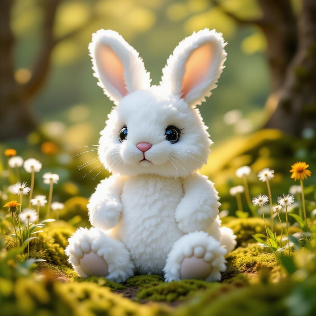 Hyperrealistic Cotton Bunny in Wildflower Meadow