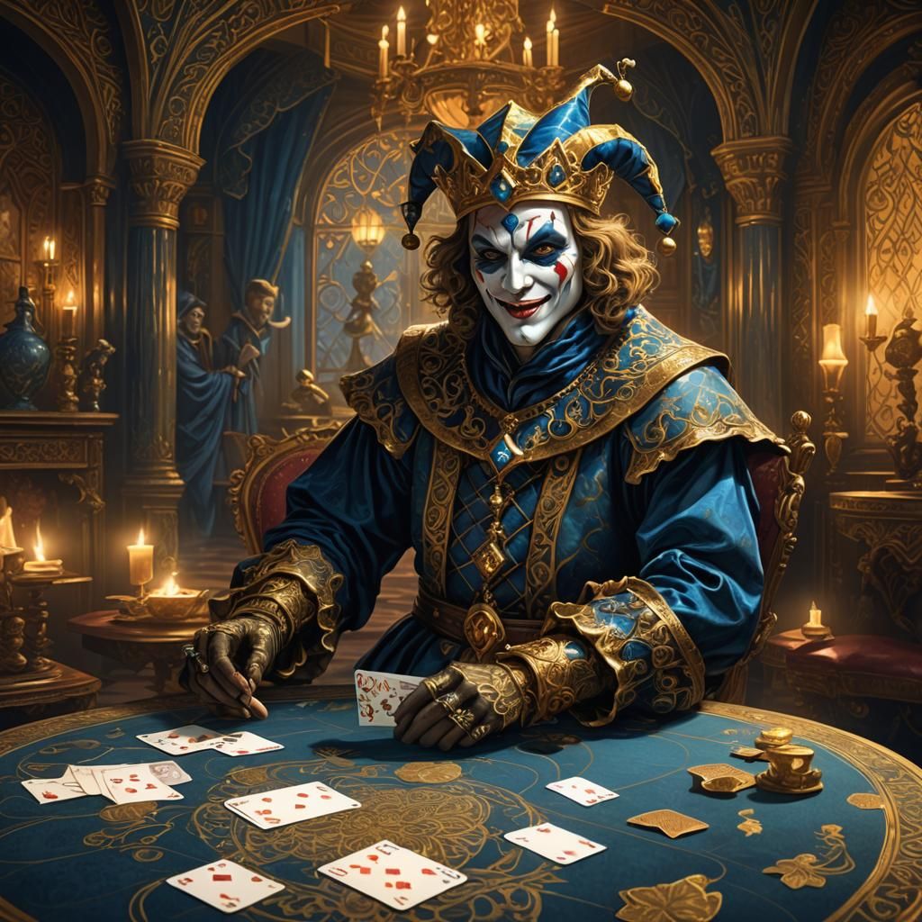 Ornate Jester Playing Card in Golden Light