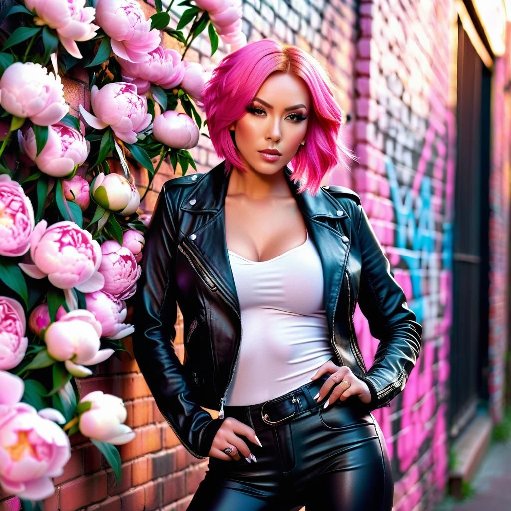 Pink-Haired Woman in Studio Trigger Anime Style