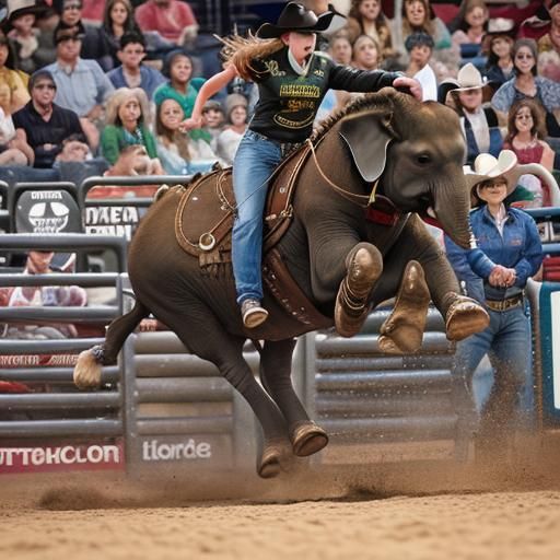 Rodeo Elephant Barrel Racing With Female Bull Rider