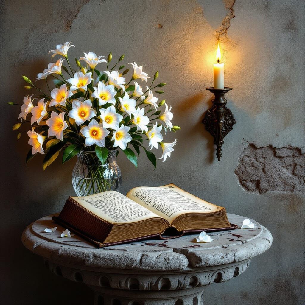 Ancient Tome With Glowing Symbols and Flowers