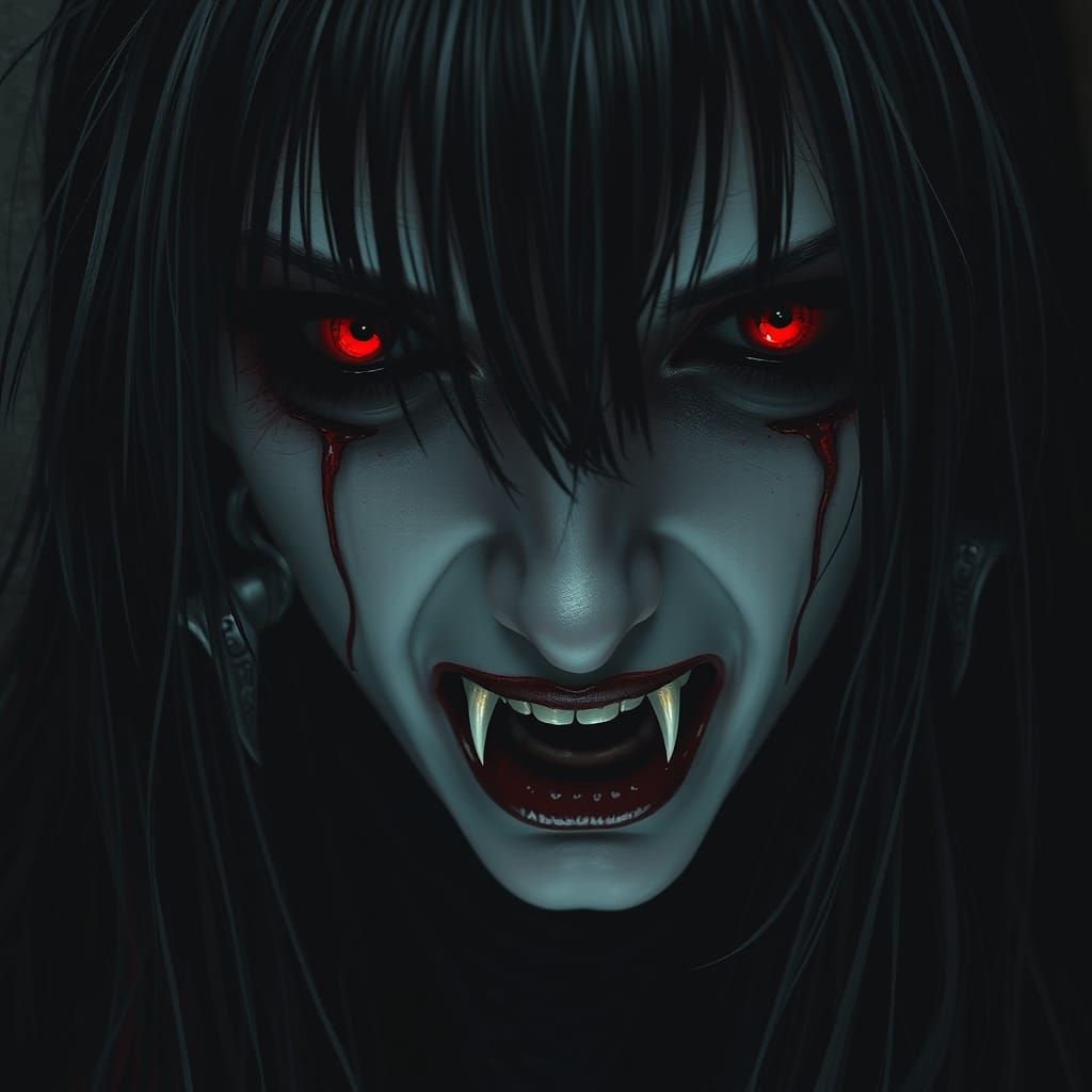 Gothic Vampire Crying Blood in Mystical Darkness