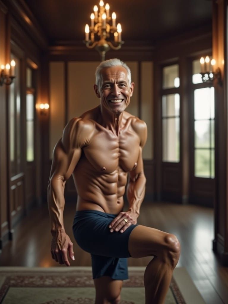 Gym Trainer Posing in Empty Room, Photorealistic 8K