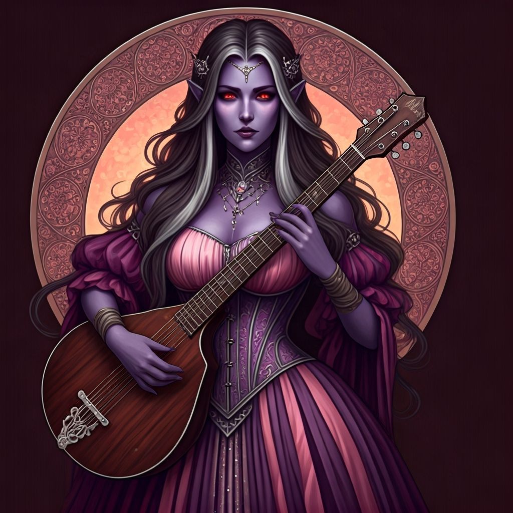 Drow Bard Portrait in Art Nouveau Style