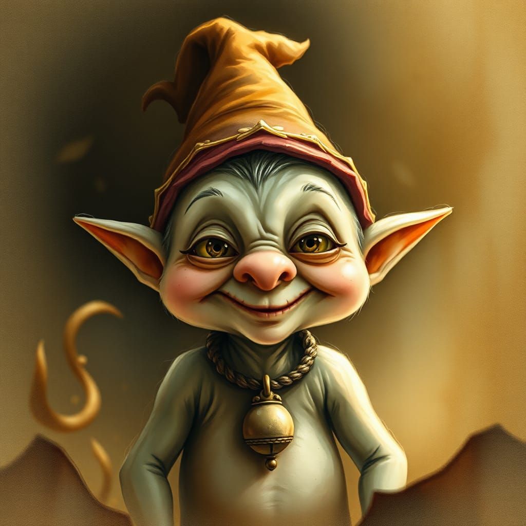 Endearing Goblin with Mischievous Grin, in Faerie Style