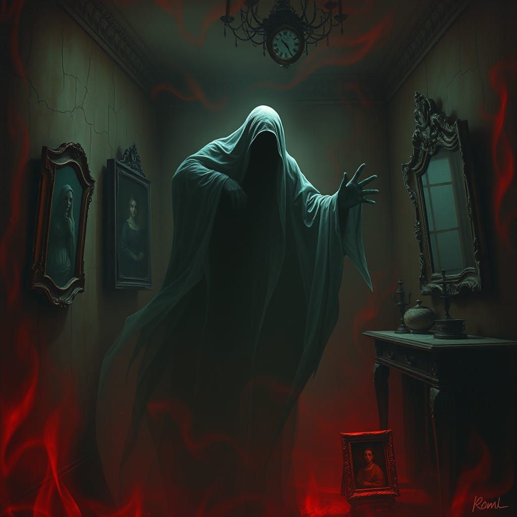 Ghostly Shadow Consumes Decrepit Victorian Mansion