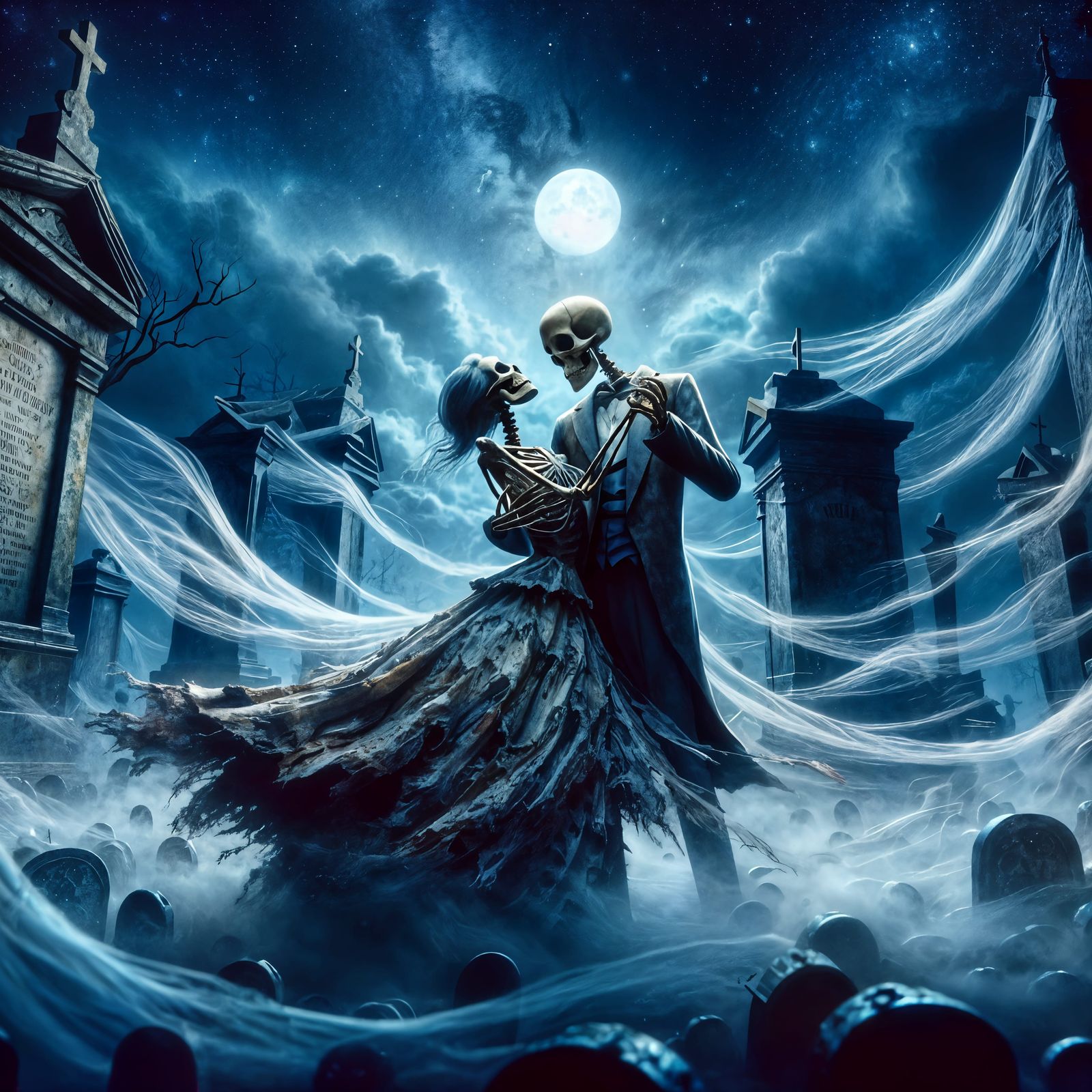 Eternal Dance of Skeletons in Cemetery Concept Art