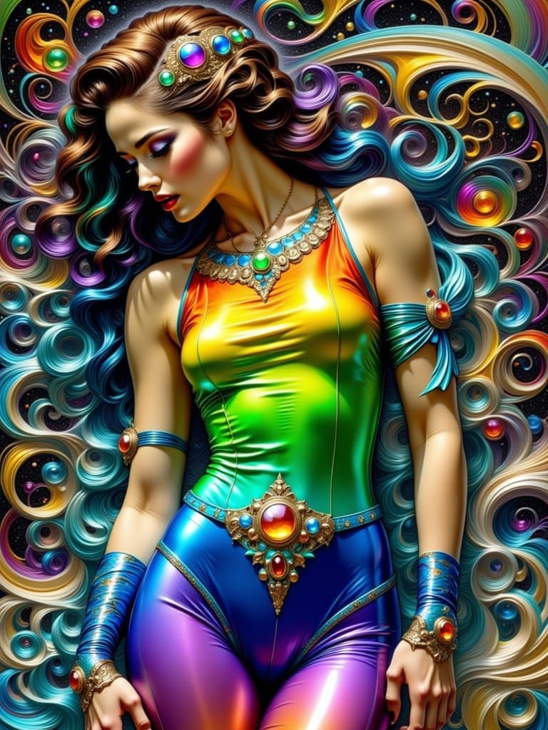 Majestic Rainbow Goddess in Art Nouveau Splendor