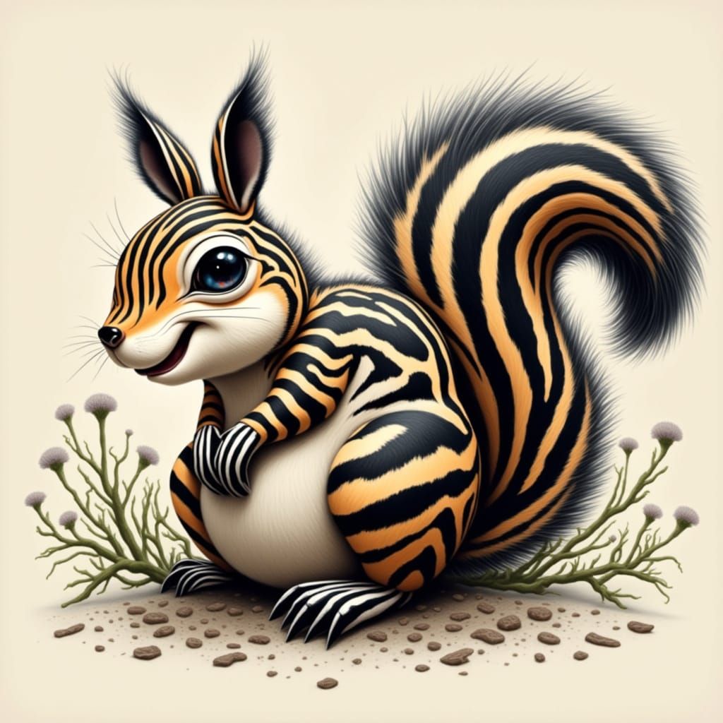 Zebra-Punk Squirrel with Bold Patterning