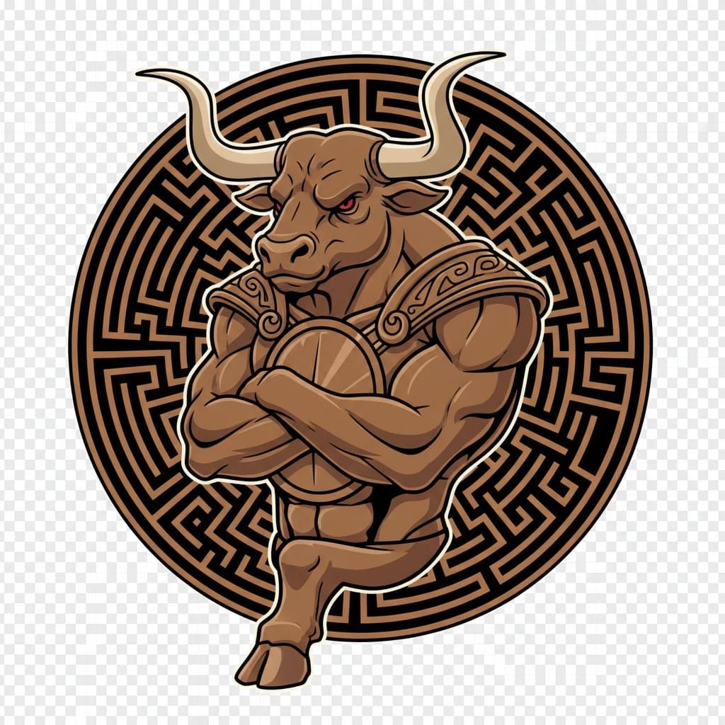 Minotaur Labyrinth T-Shirt Design in Clean Vector Art