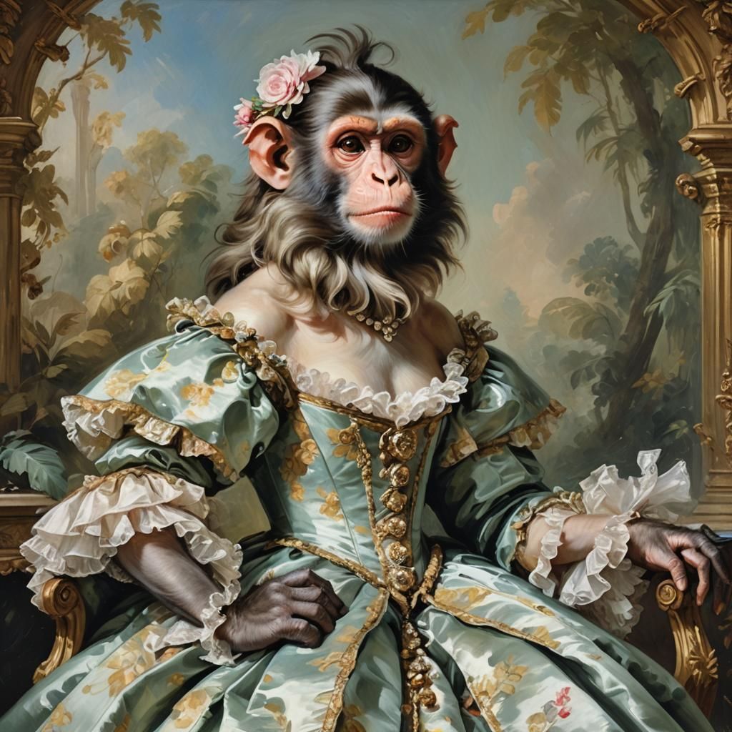 Monkey in Rococo Gown Portrait