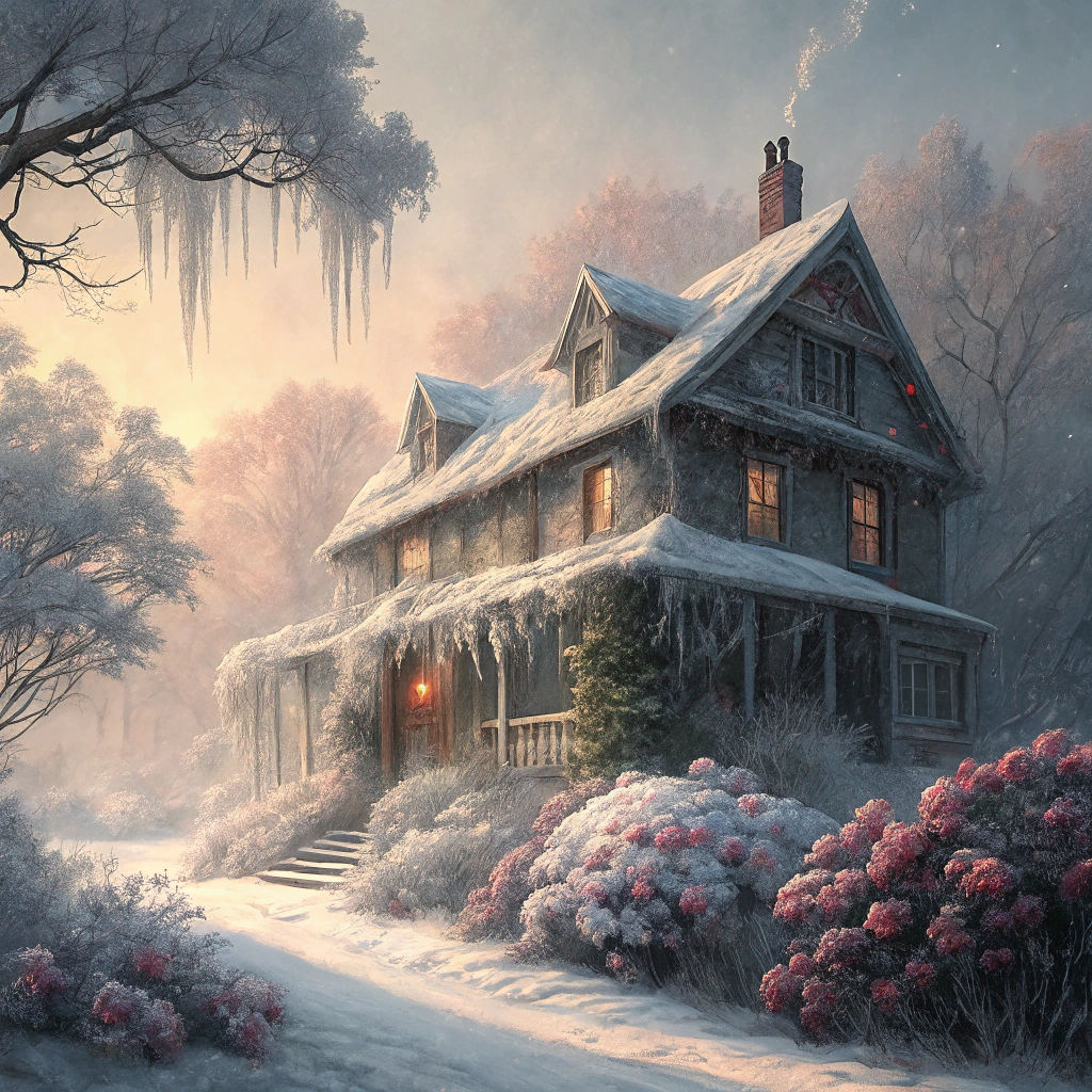 Winter House in Snow and Mist, Wyeth, Monet, Friedrich Style