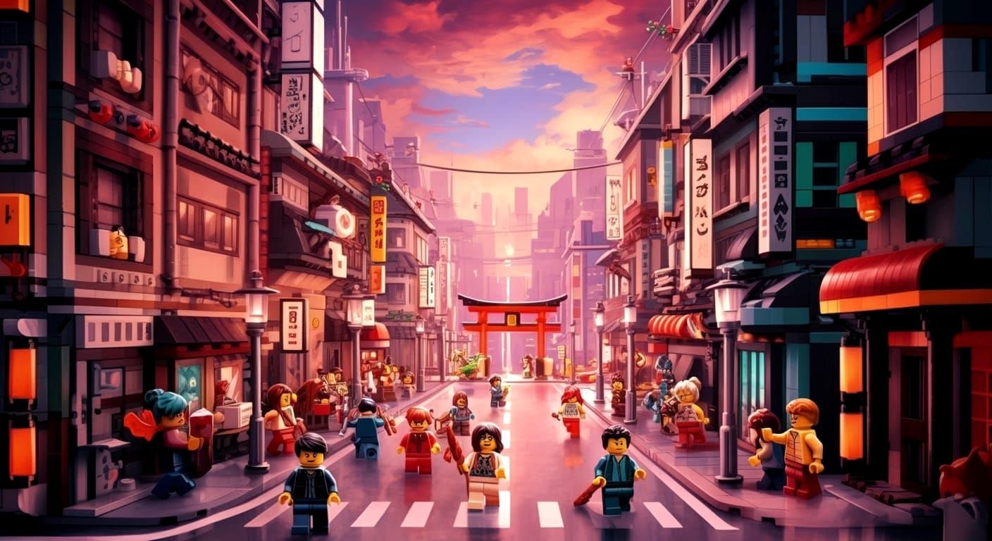 Lego City Diorama in Anime Art Style